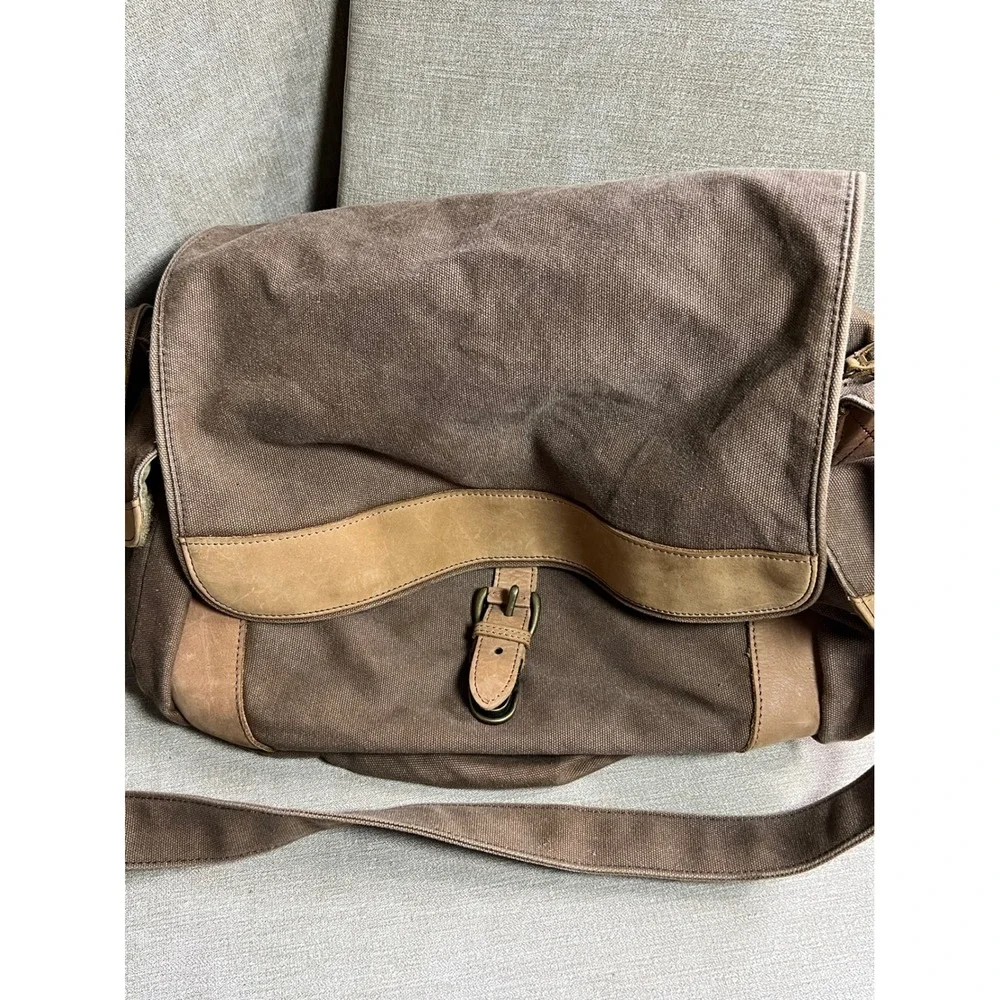 Vintage LL Bean Brown Canvas Leather Trim Messenger Field Bag LLB#0AMN7